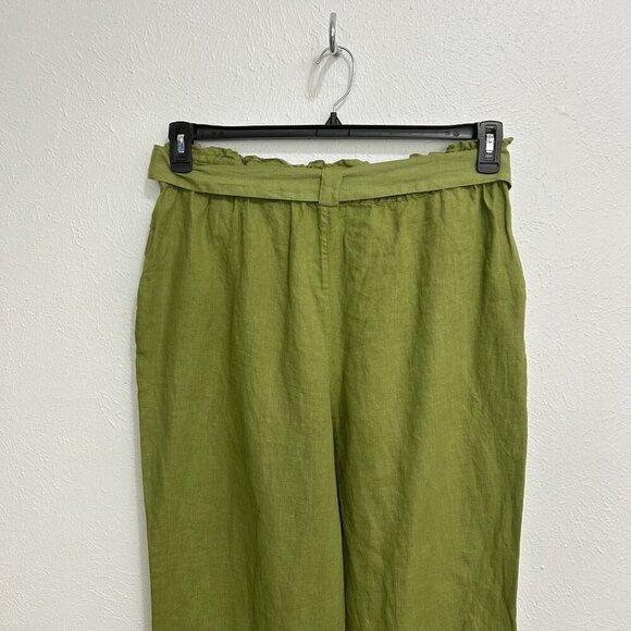CC  California Lime Green Linen Cropped Pants Wide Leg Scrunched Waist Size L - Picture 6 of 12